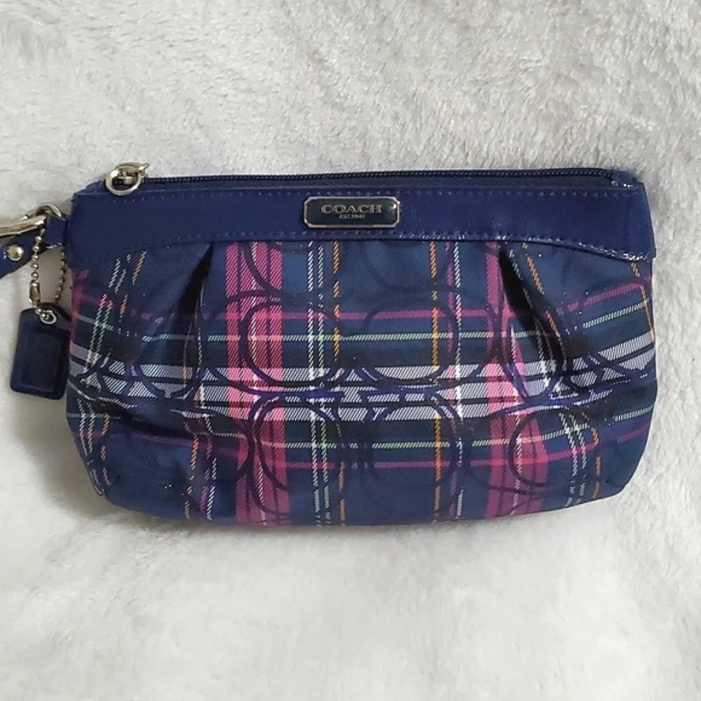 Coach Poppy Signature Tartan Plaid Wristlet